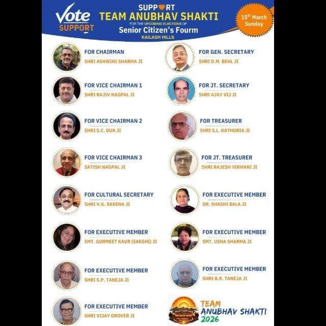 Team Anubhav Shakti Secures Landslide Victory in Kailash Hills Senior Citizens Forum Elections